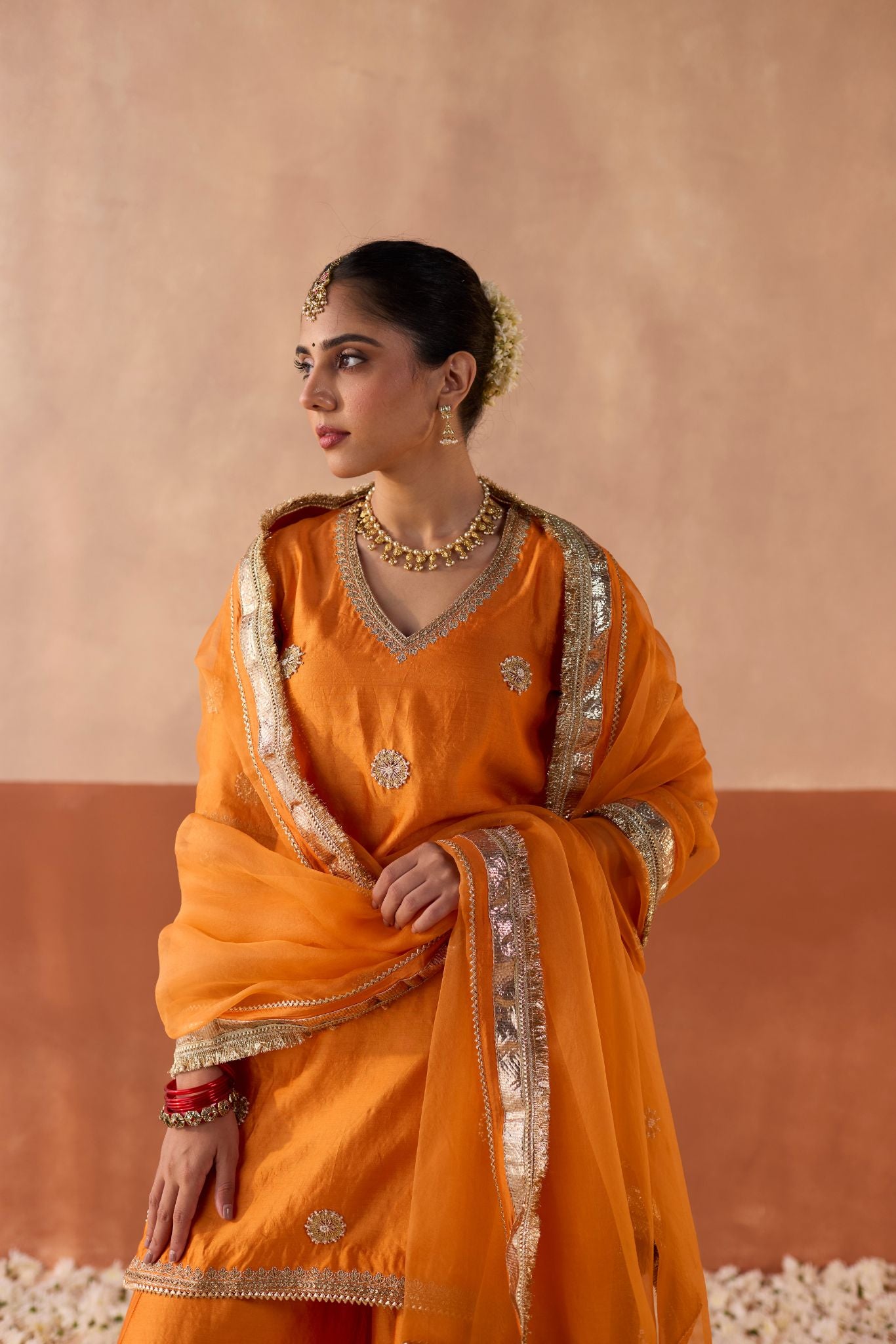 Vaidehi Tie Dye Banaras Silk Kurti - Marigold