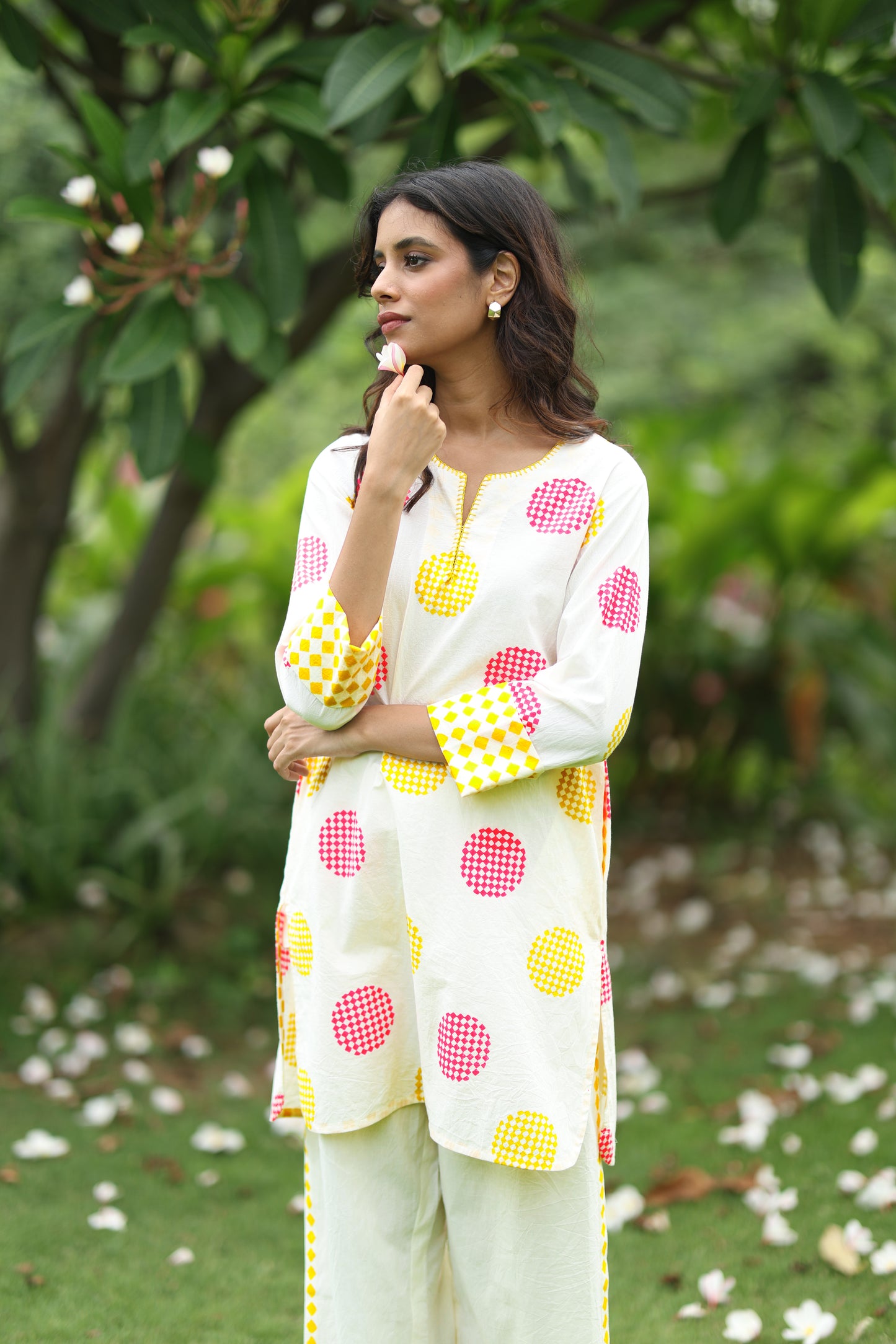 Sunset Orbit Co-ord Set | Ivory + Pink & Yellow