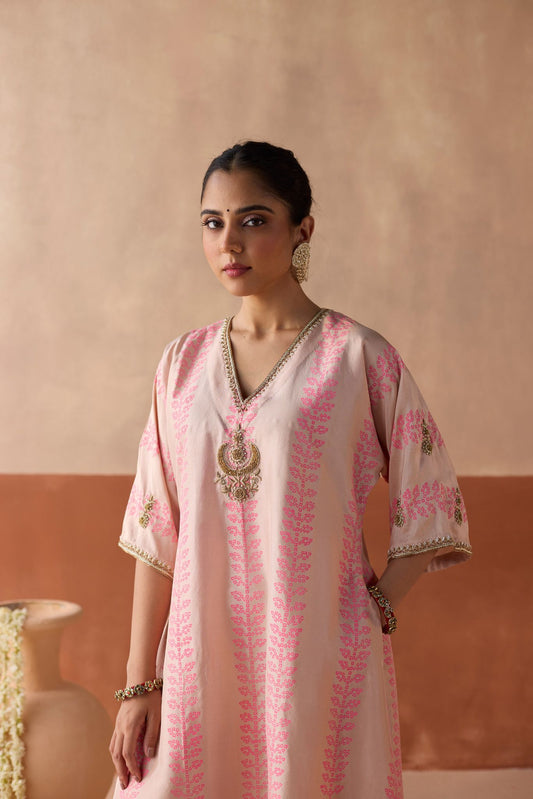 Stripe Chaand Kaftan - Blush Pink