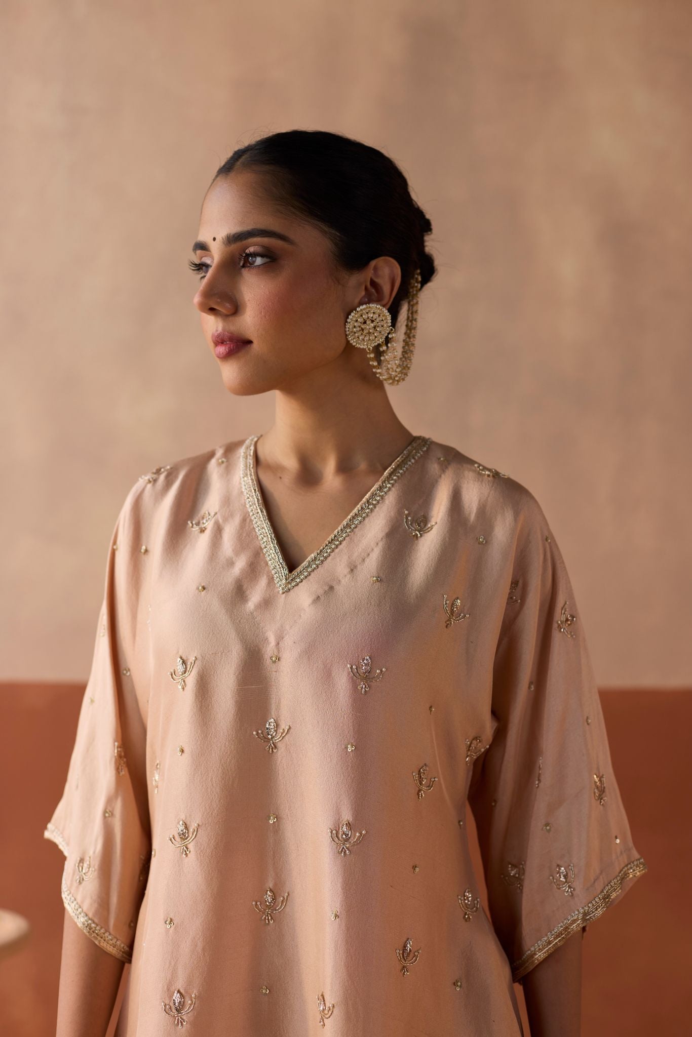 All Over Lotus Butti Kaftan - Blush Pink