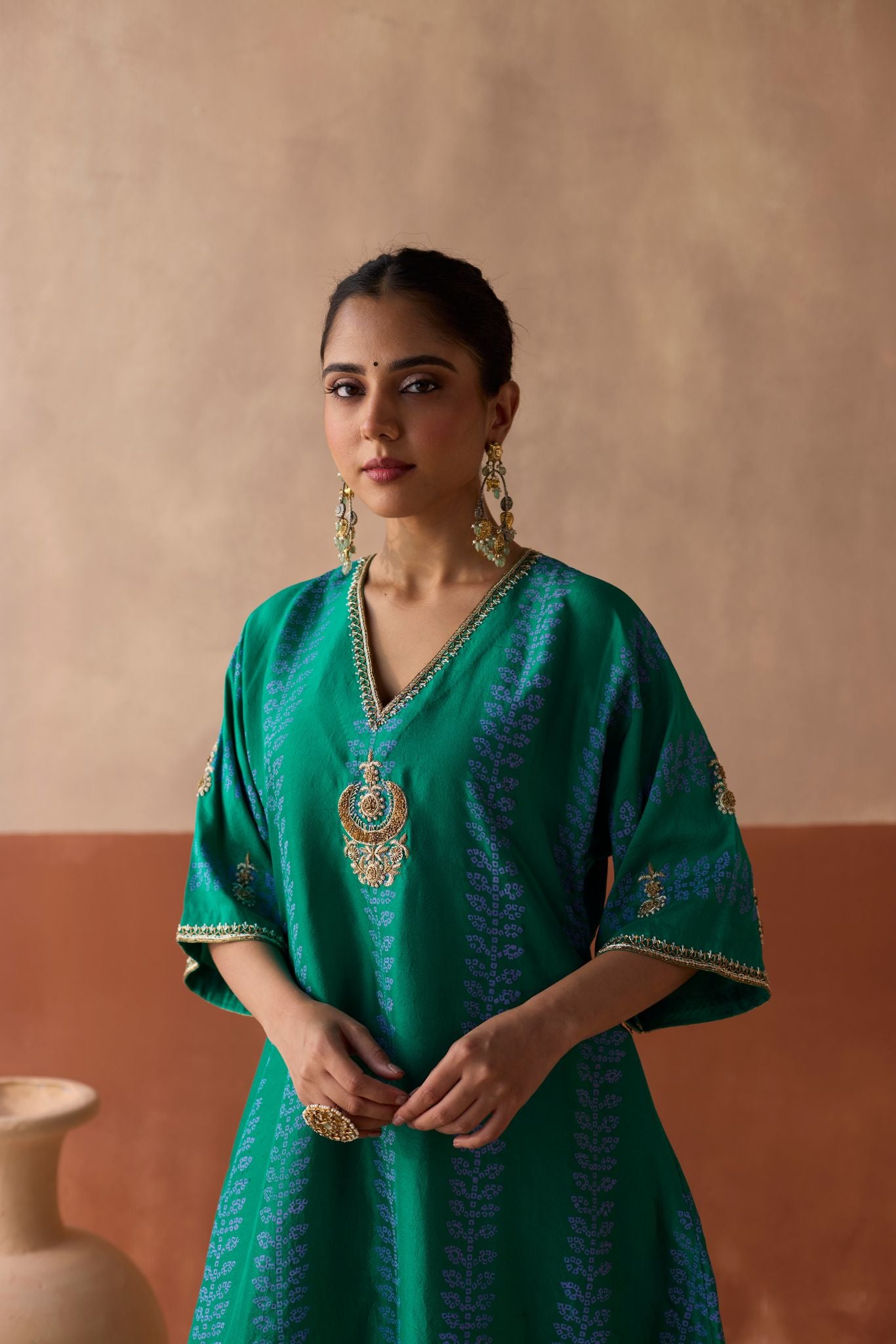 Stripe Chaand Kaftan - Turquoise