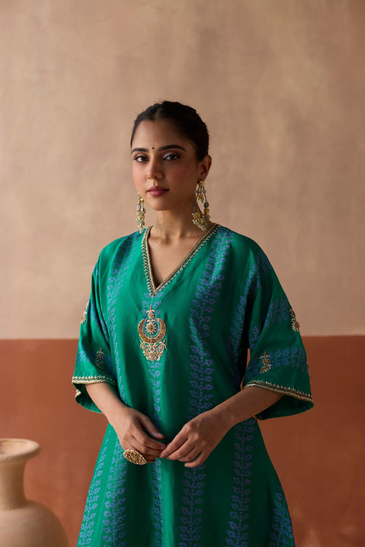 Stripe Chaand Kaftan - Turquoise