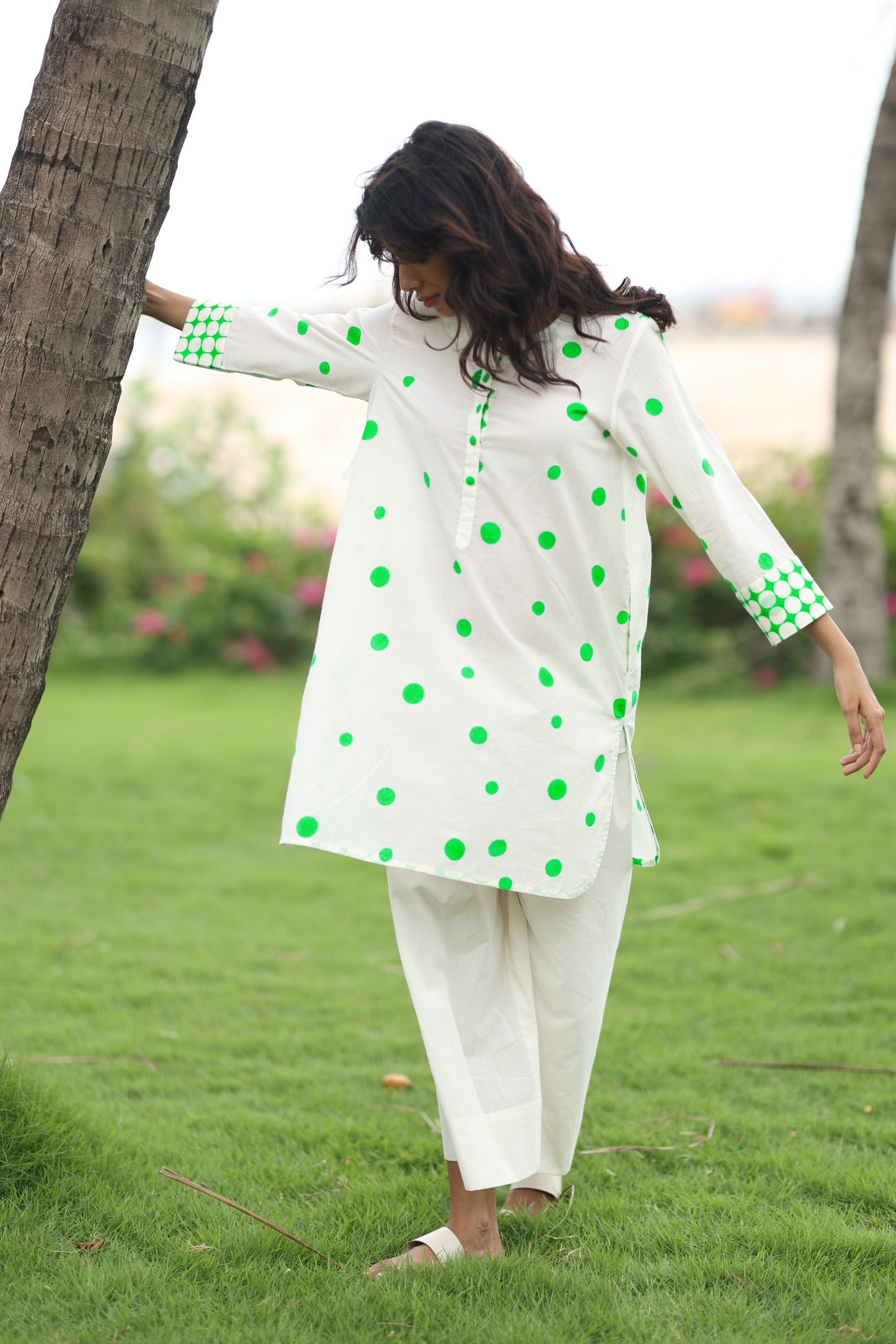 Green Polka Co-ord Set - Ivory + Green