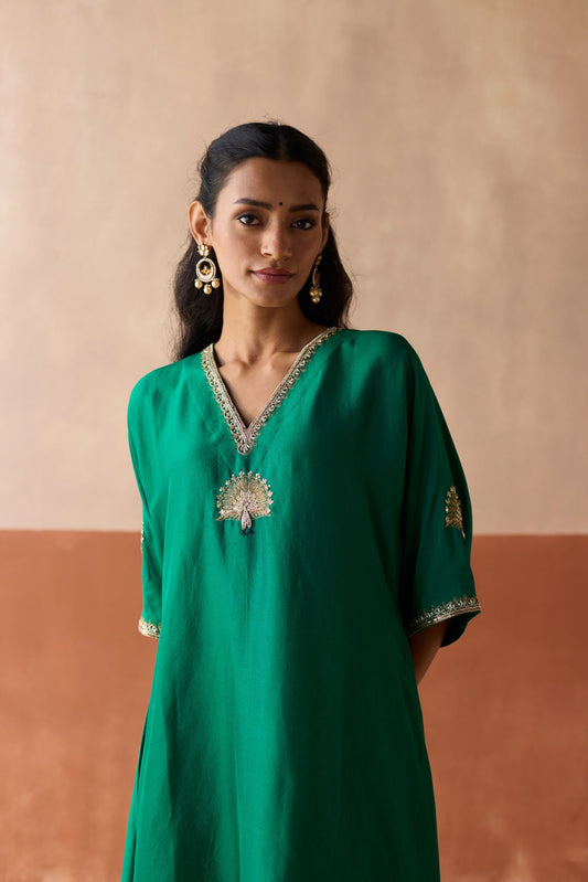 Peacock Kaftan - Emerald Green