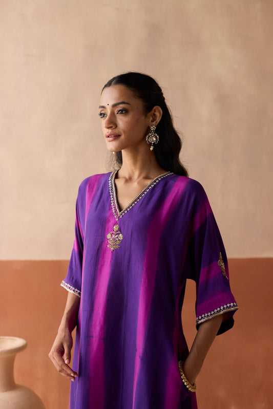 Dual tone Tie Dye Kaftan - Purple Patta