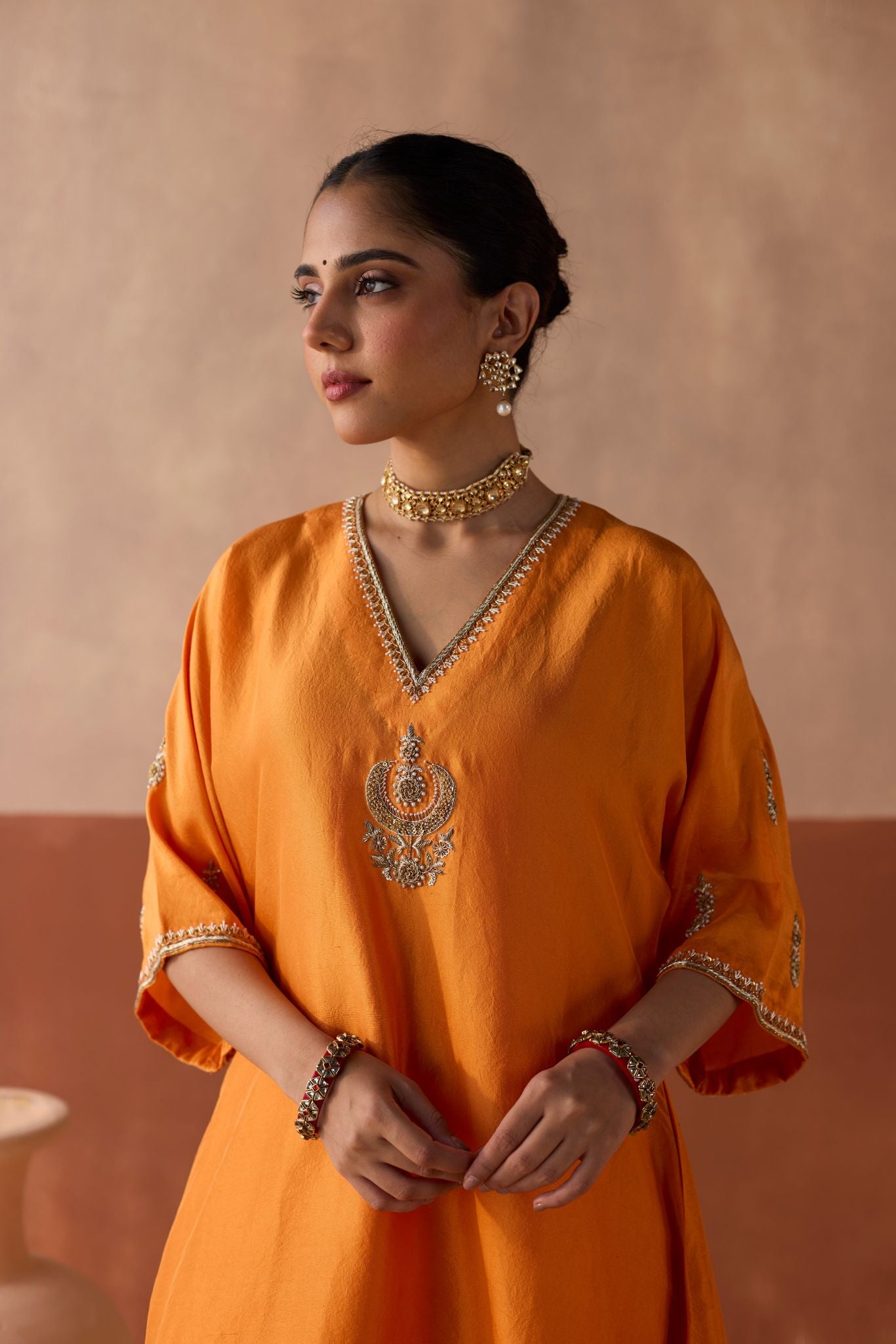 Plain Chaand Kaftan - Marigold