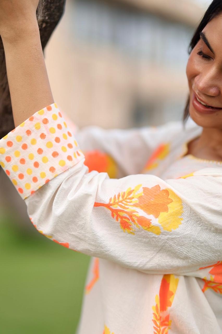 Citrus Bloom Co-ord Set - Ivory + Yellow & Orange