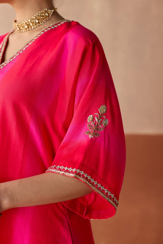 Dual tone Tie Dye Kaftan - Red+ Pink