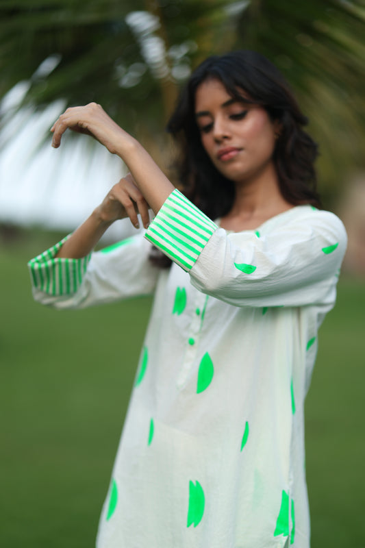 Green Crescent Co-ord Set - Ivory + Green