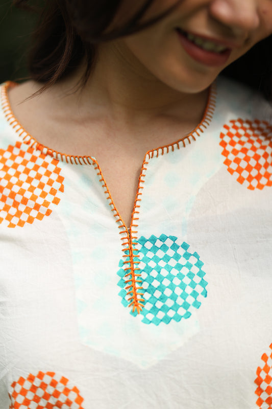 Tropical Orbit Co-ord Set - Ivory + Orange & Sea Green