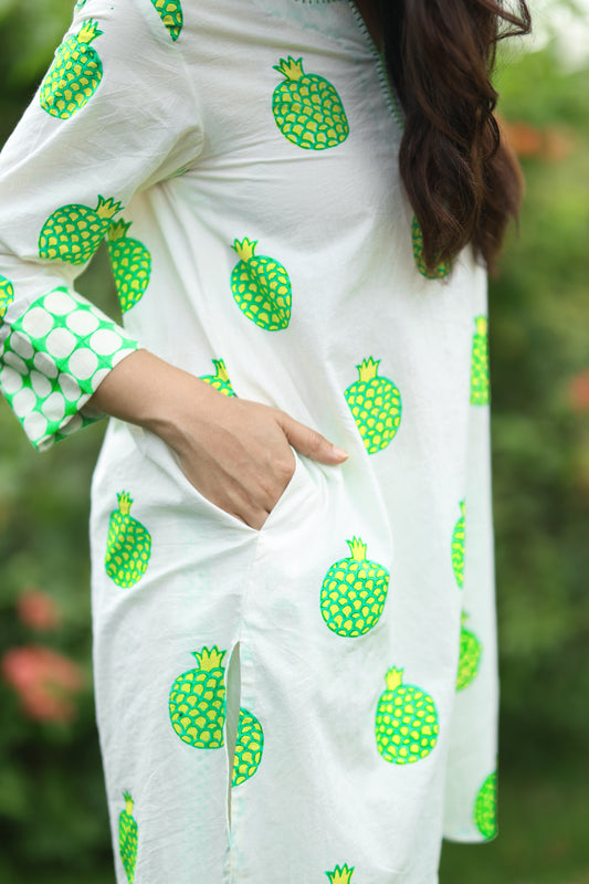 Garden Zest Co-ord Set - Ivory + Green & Yellow