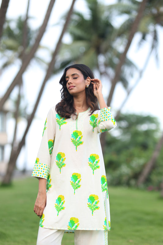 Sunshadow Co-ord Set - Ivory + Yellow & Green