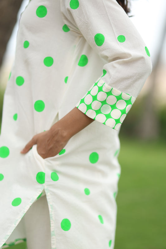 Green Polka Co-ord Set - Ivory + Green