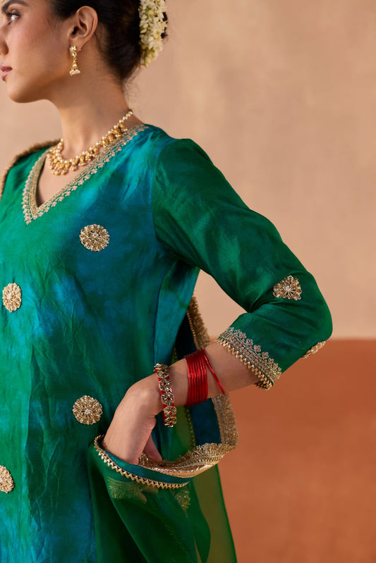 Vaidehi Tie Dye Banaras Silk Kurti - Megh-Panna Swirl