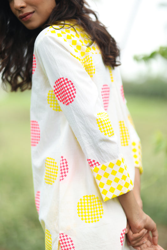 Sunset Orbit Co-ord Set | Ivory + Pink & Yellow