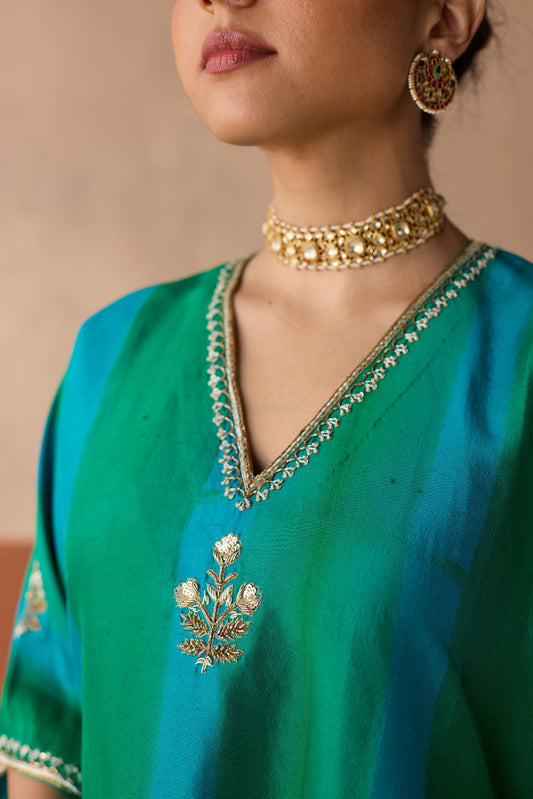 Dual tone tie-dye Kaftan - Emerald Green + Blue