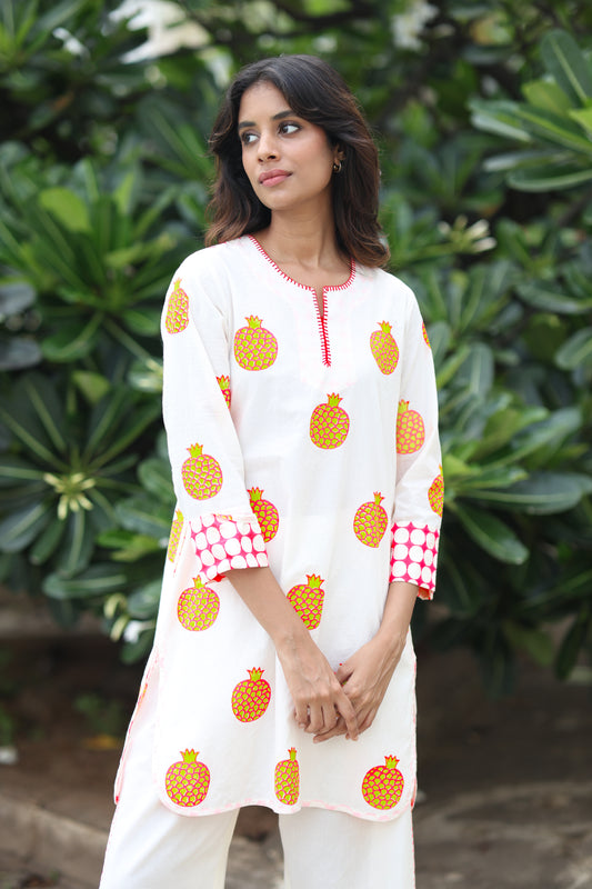 Rosy Zest Co-ord Set - Ivory + Pink & Yellow