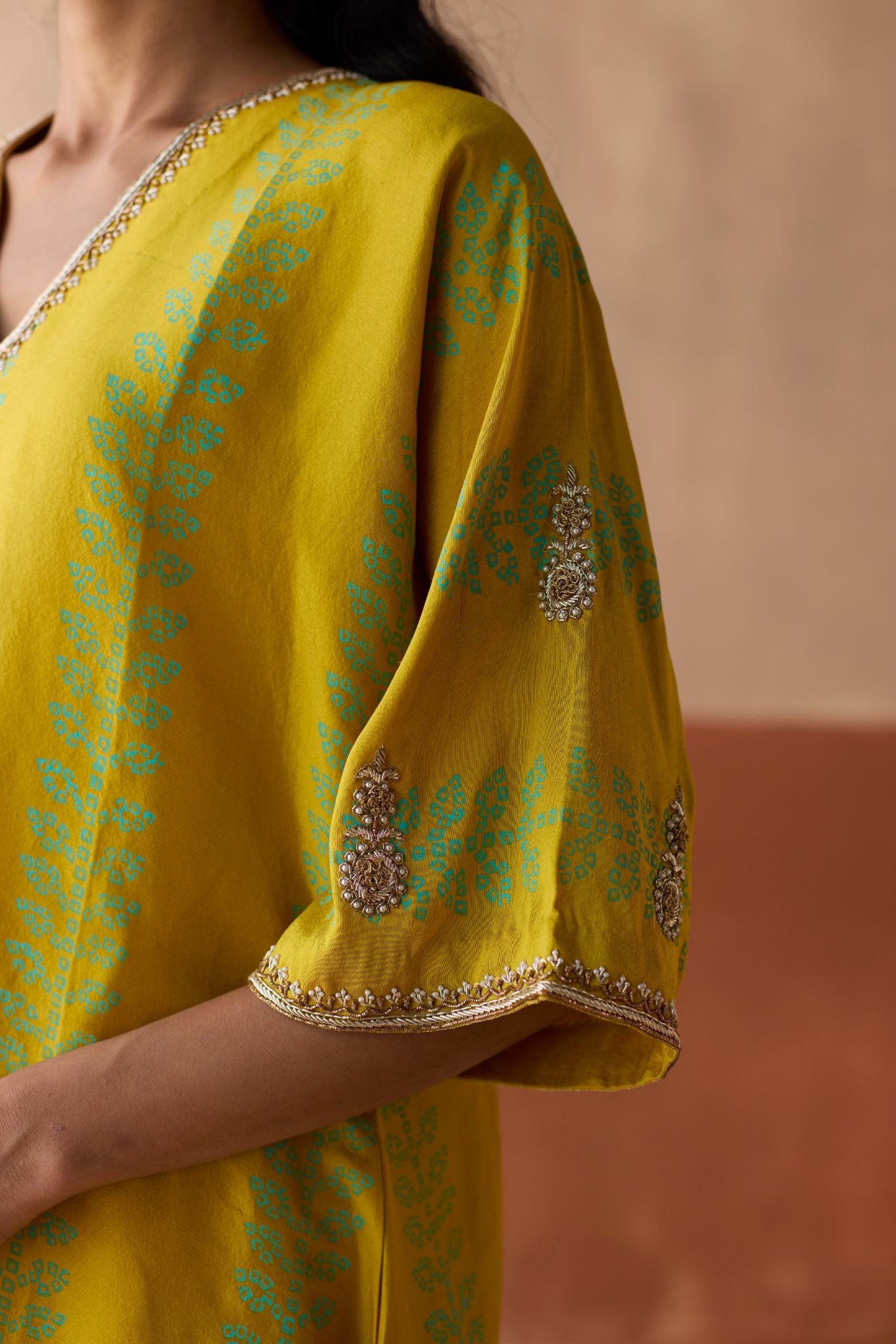 Stripe Chaand Kaftan - Haldi Yellow