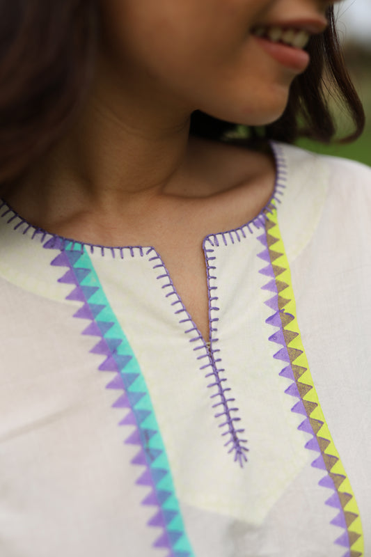 Lavender Lines Co-ord Set - Ivory + Purple