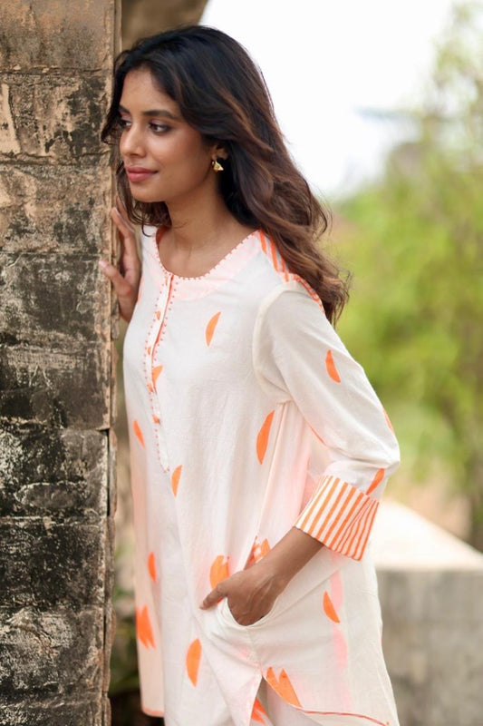 Orange Crescent Co-ord Set - Ivory + Orange