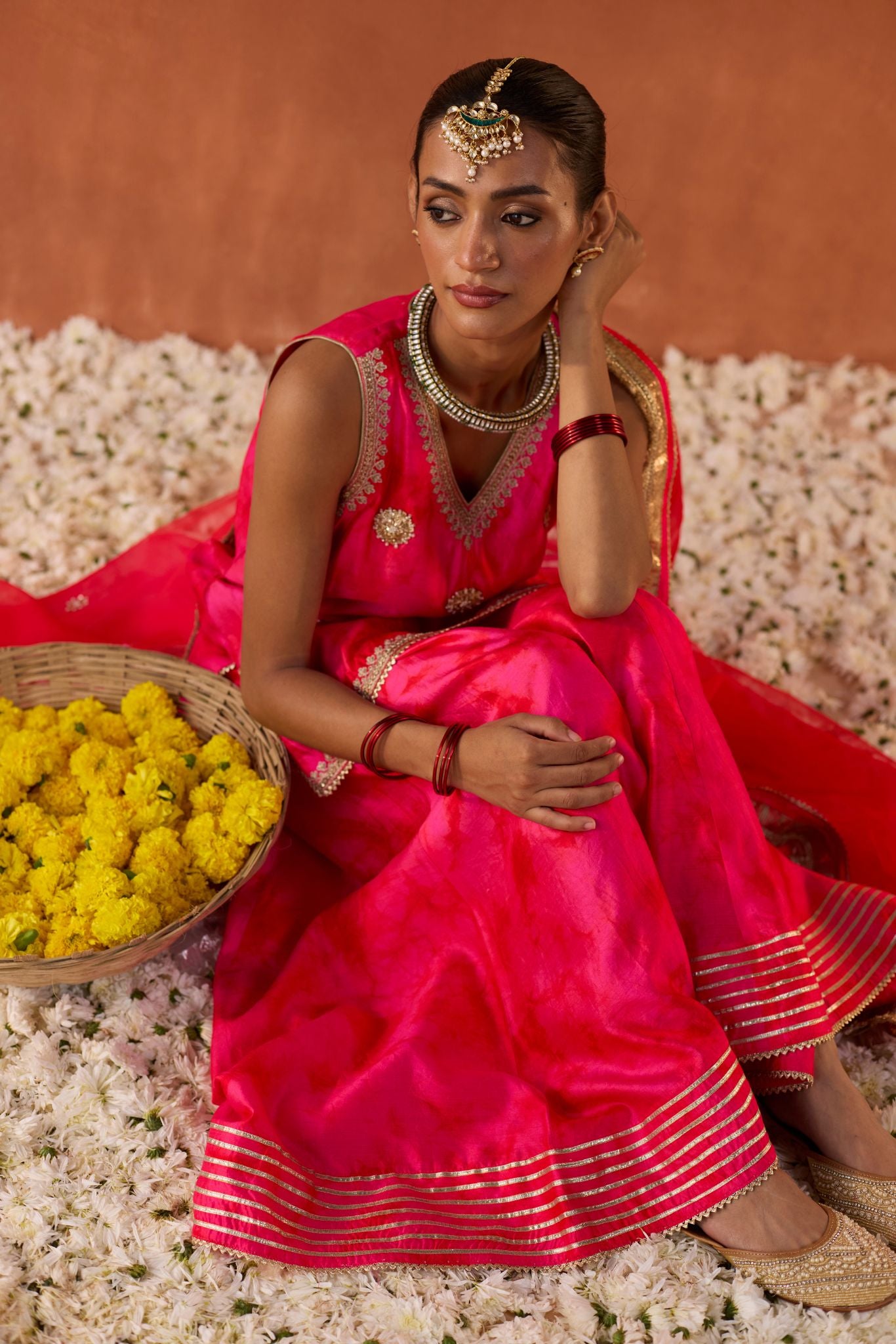 Vaidehi Tie Dye Banarasi Silk Kurti - Gulabi Laal Fusion
