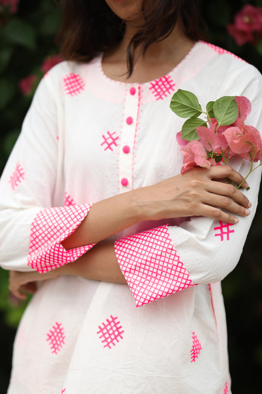 Pink Hashtag Co-ord Set - Ivory + Pink