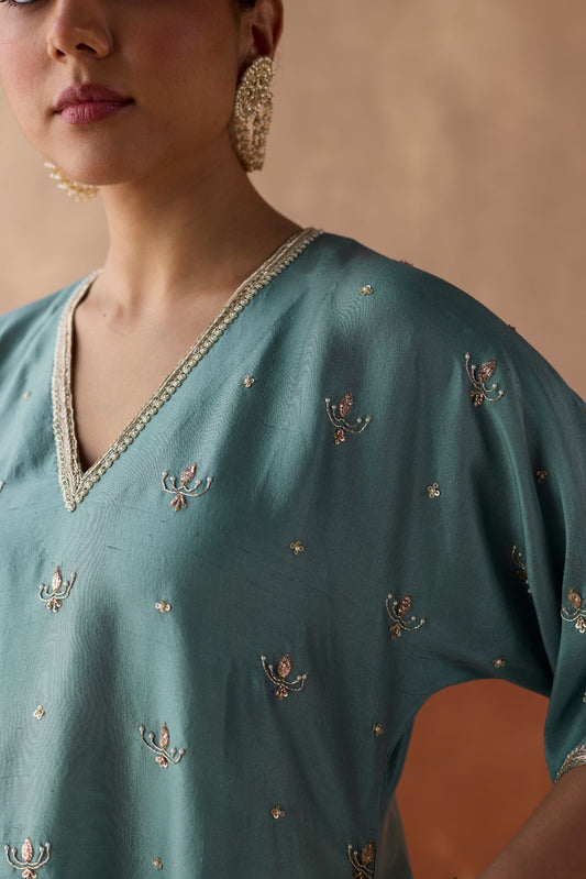 All Over Lotus Butti Kaftan - Powder Blue