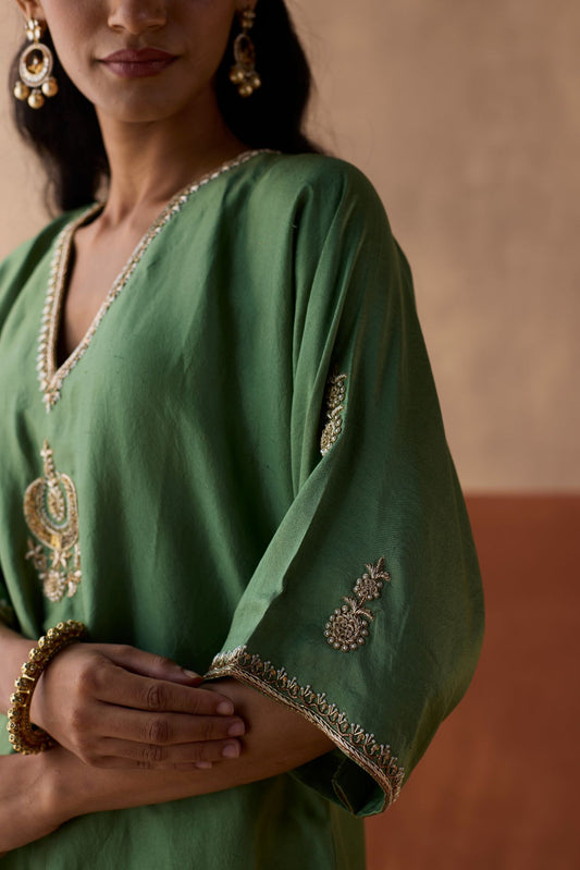 Plain Chaand Kaftan - Sage Green