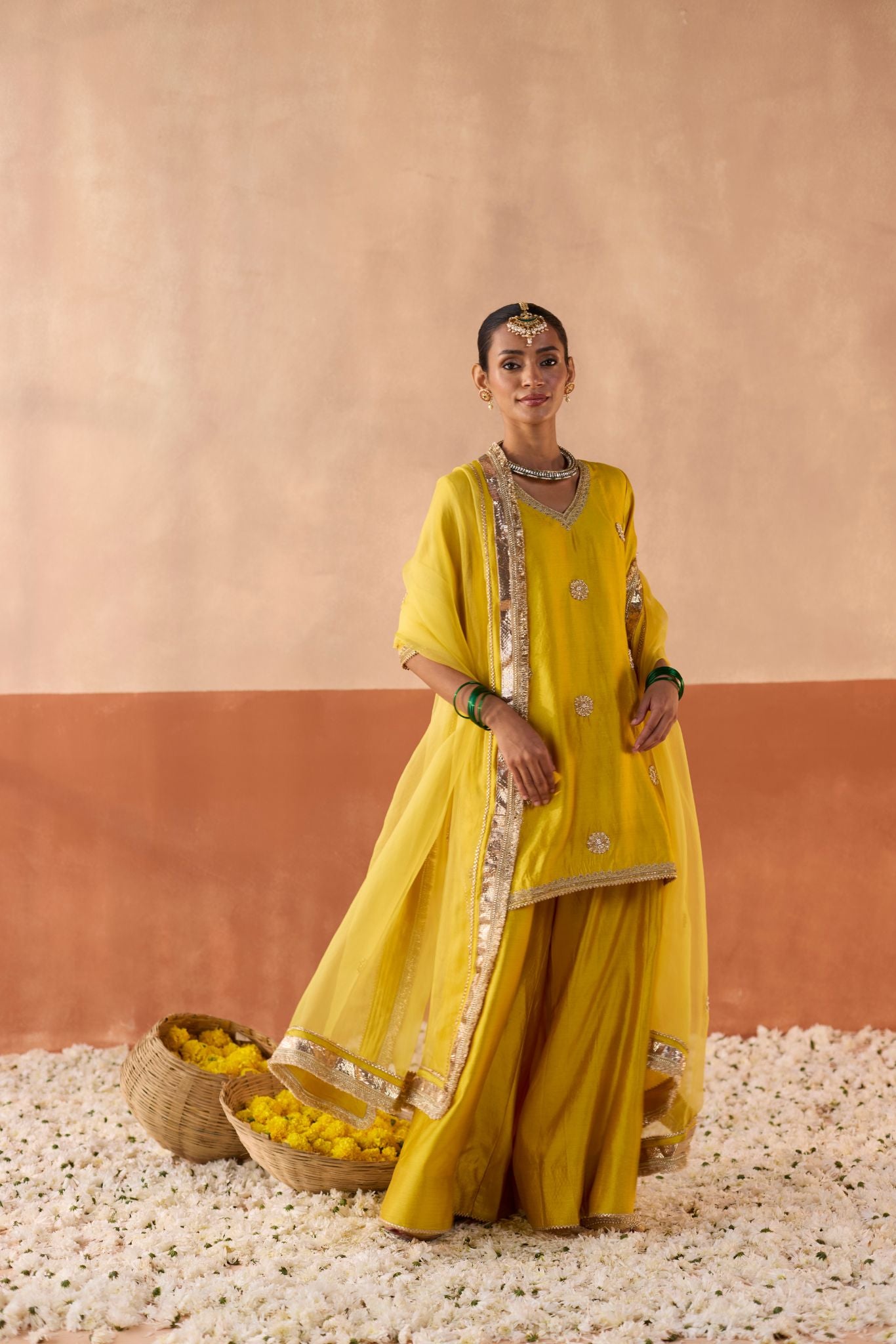 Vaidehi Tie Dye Banaras Silk Kurti - Haldi