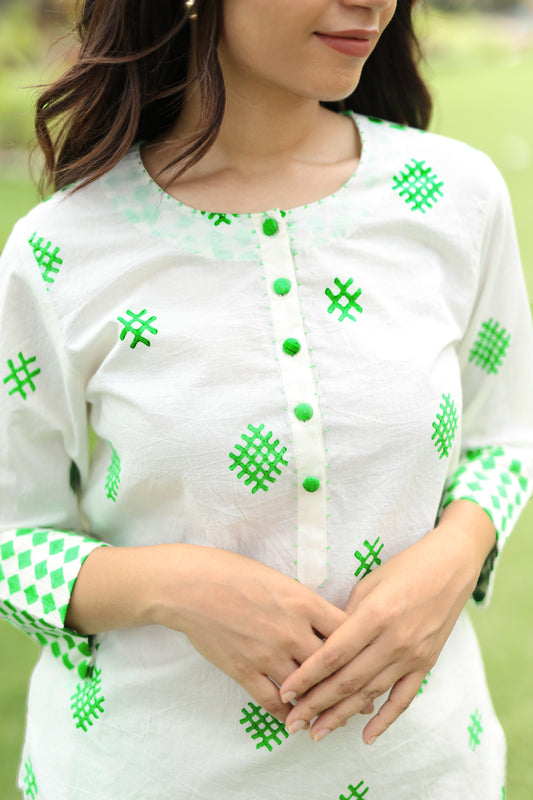 Green Hashtag Co-ord Set - Ivory + Green