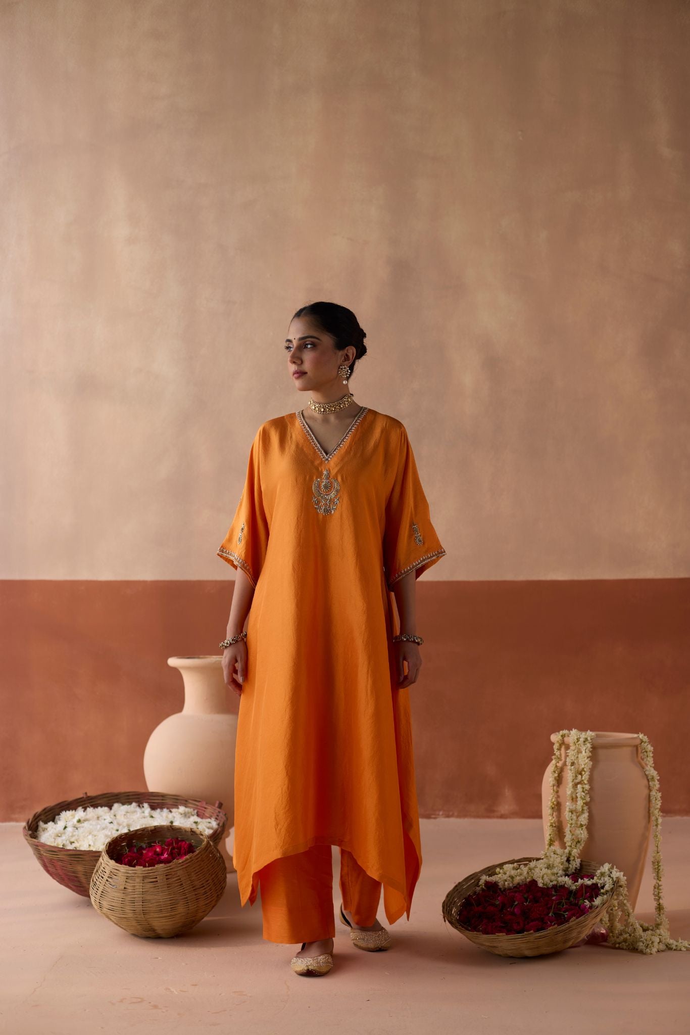 Plain Chaand Kaftan - Marigold