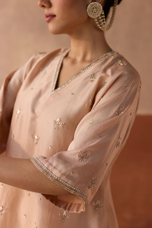 All Over Lotus Butti Kaftan - Blush Pink