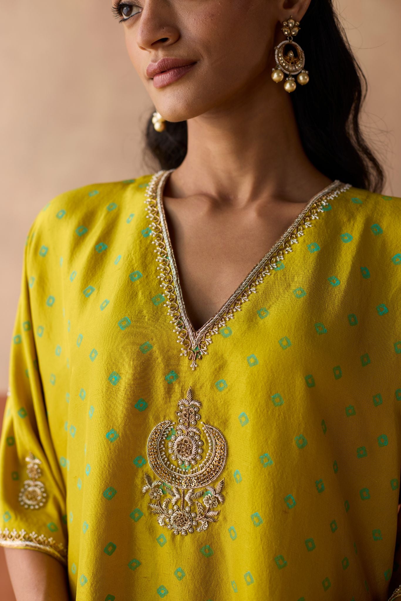 Butti Chaand Kaftan - Haldi Yellow