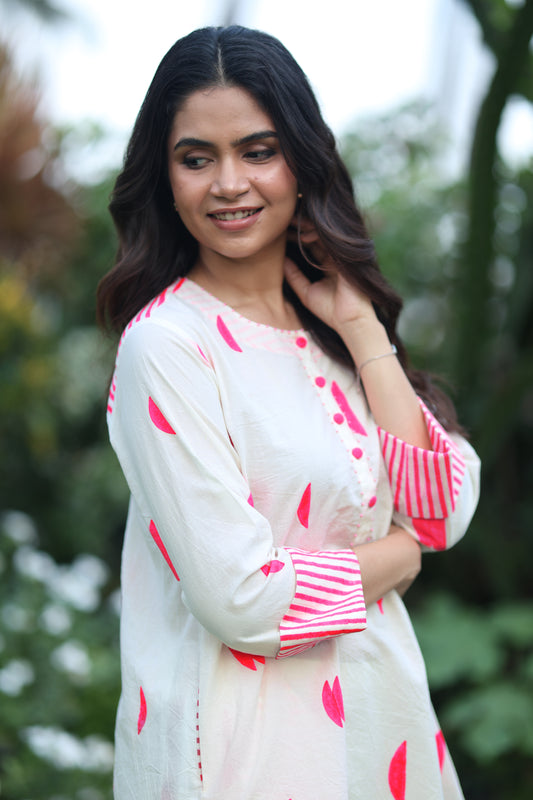 Pink Crescent Co-ord Set - Ivory + Pink