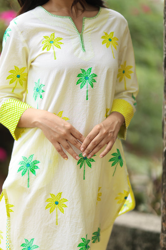 Verdant Palm Co-ord Set - Ivory + Yellow & Green