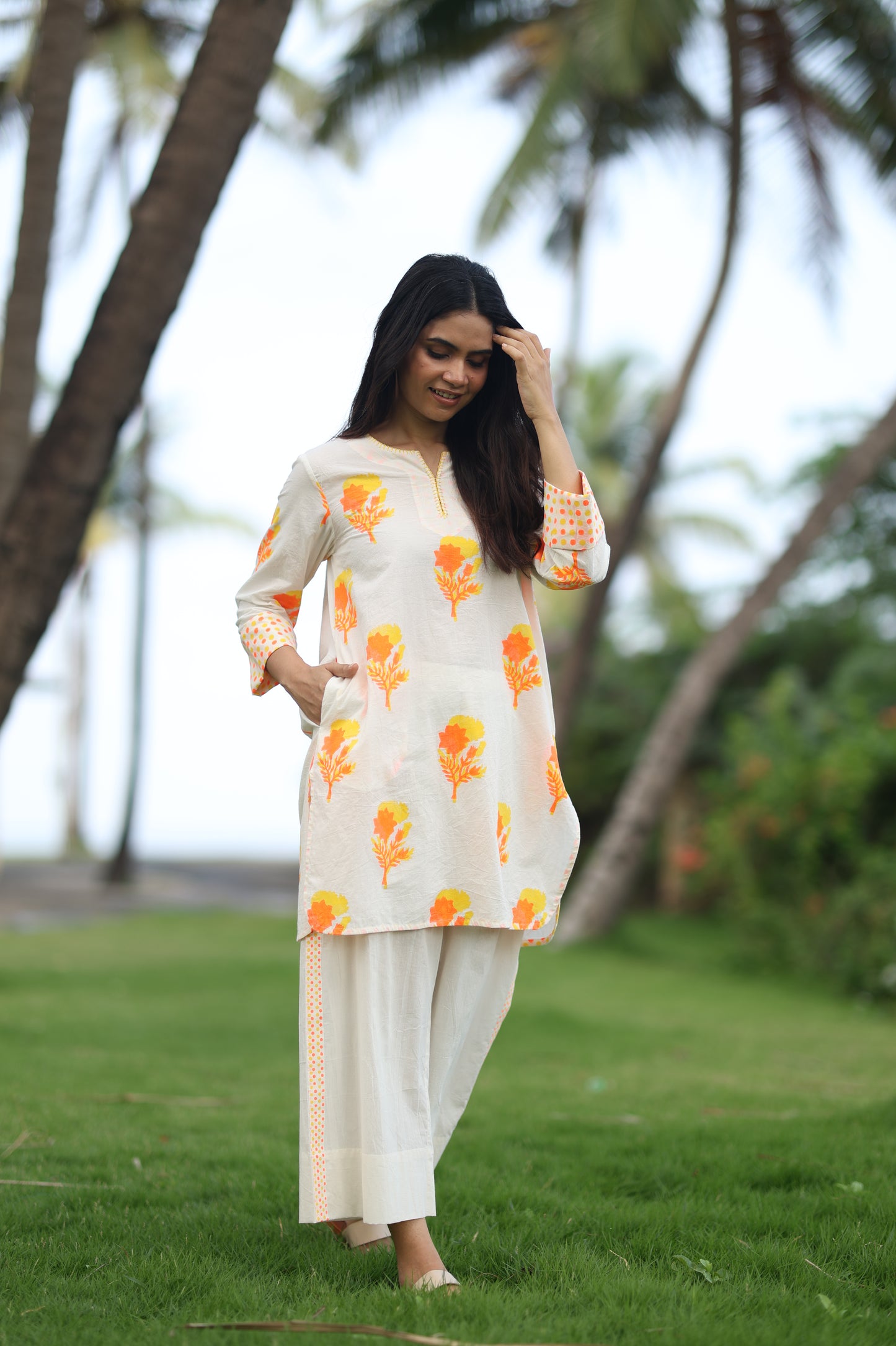 Citrus Bloom Co-ord Set - Ivory + Yellow & Orange