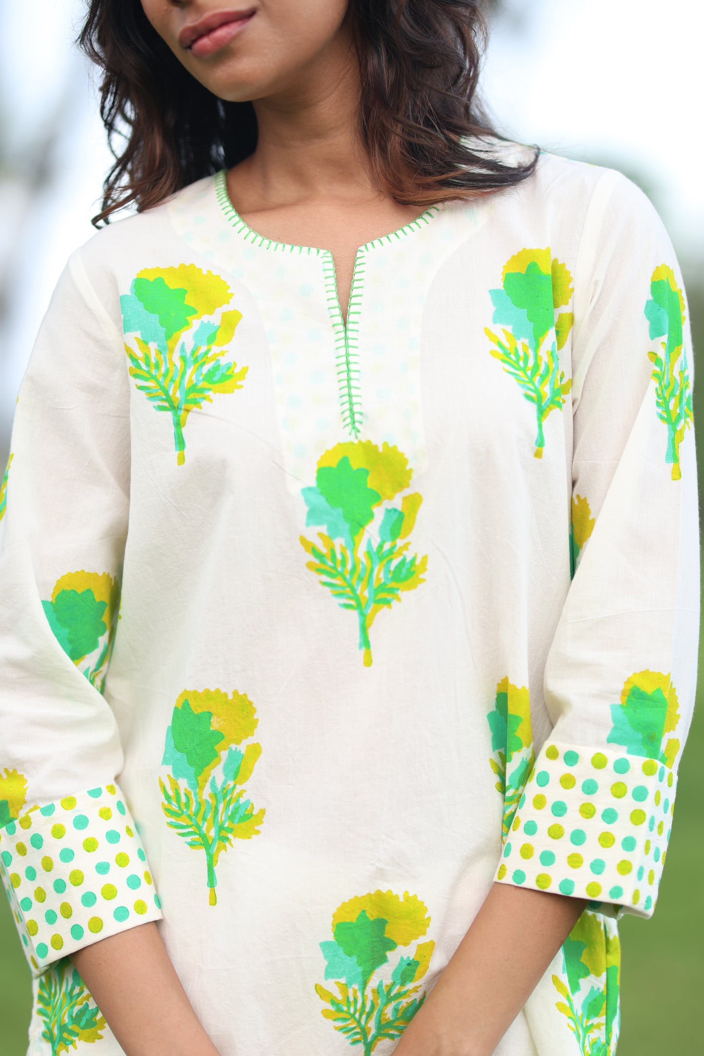 Sunshadow Co-ord Set - Ivory + Yellow & Green