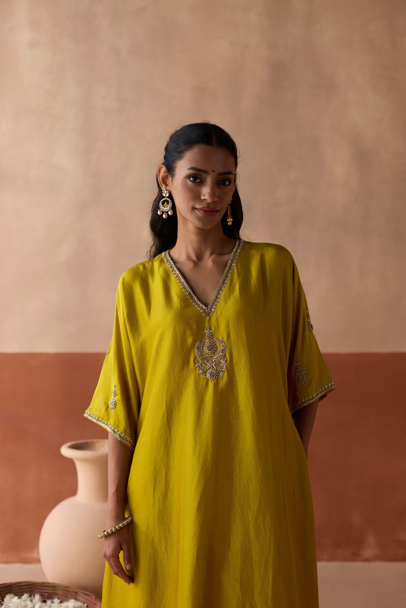 Plain Chaand Kaftan - Leaf Green