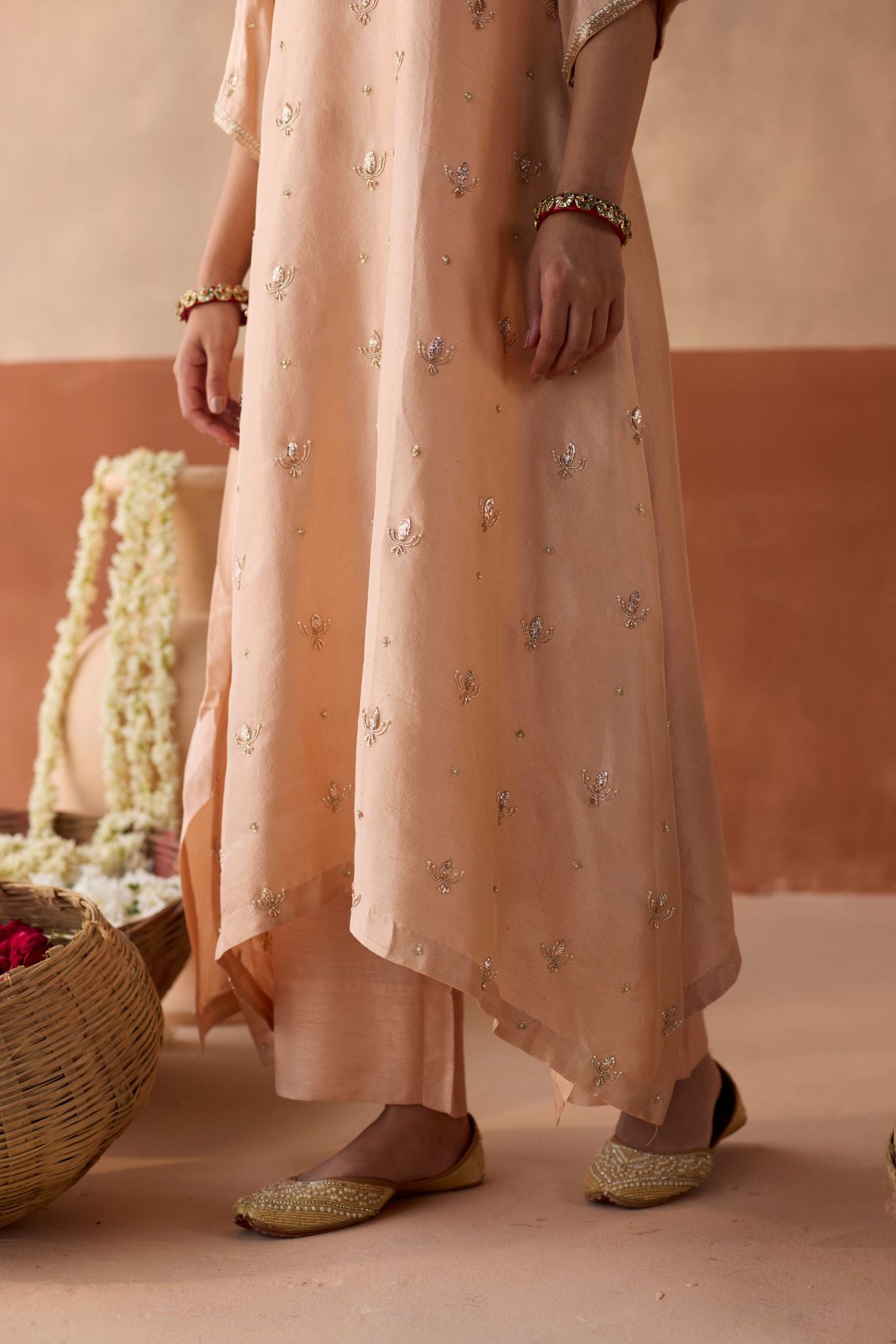 All Over Lotus Butti Kaftan - Blush Pink