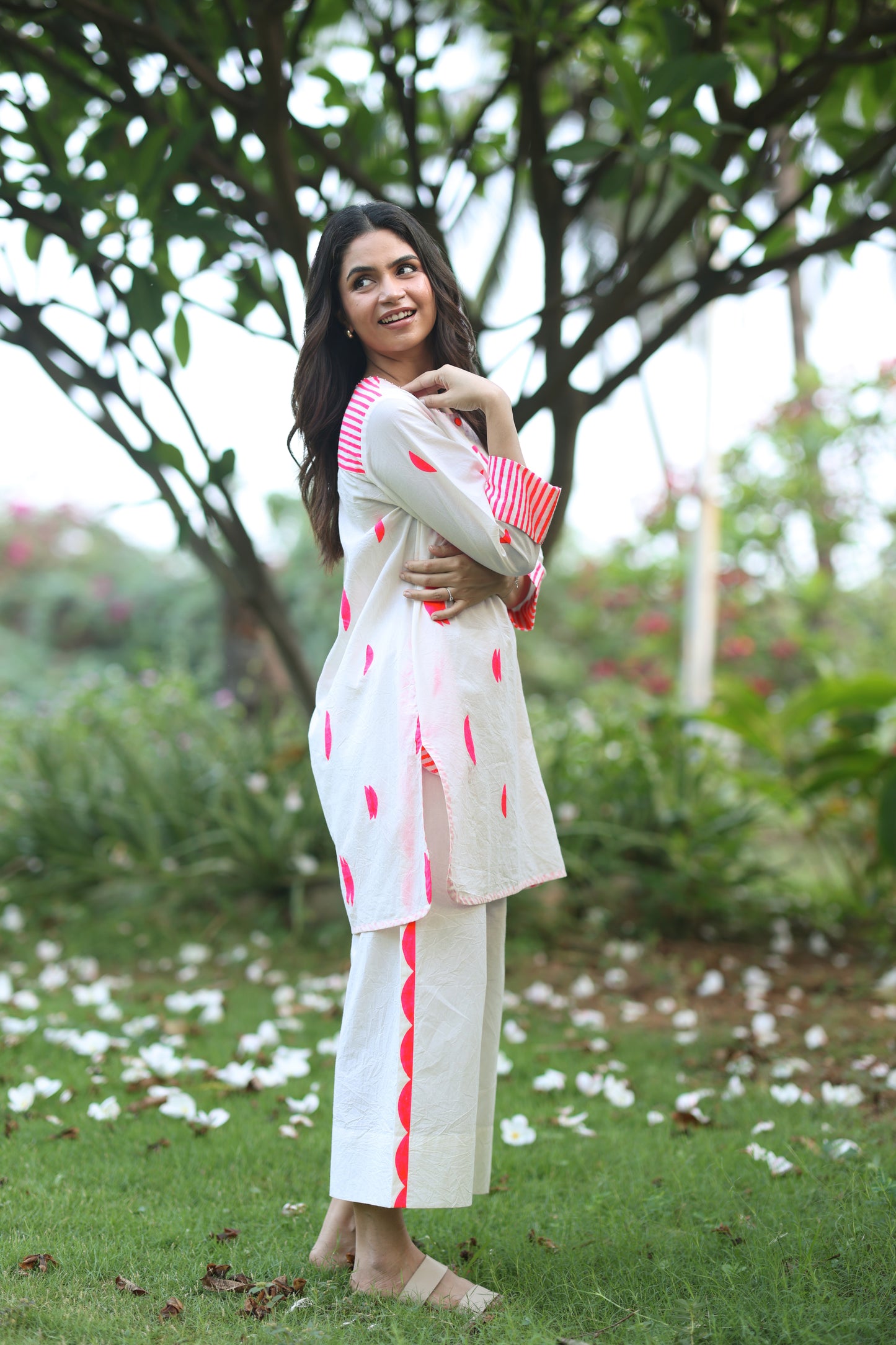 Pink Crescent Co-ord Set - Ivory + Pink