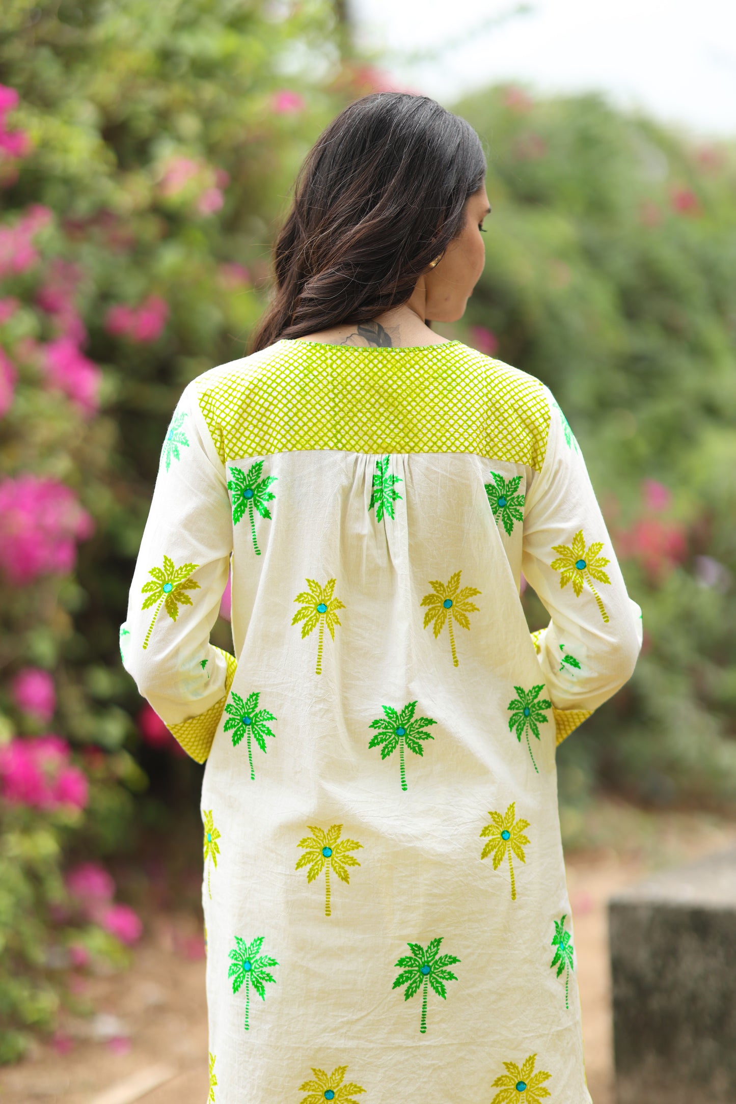 Verdant Palm Co-ord Set - Ivory + Yellow & Green