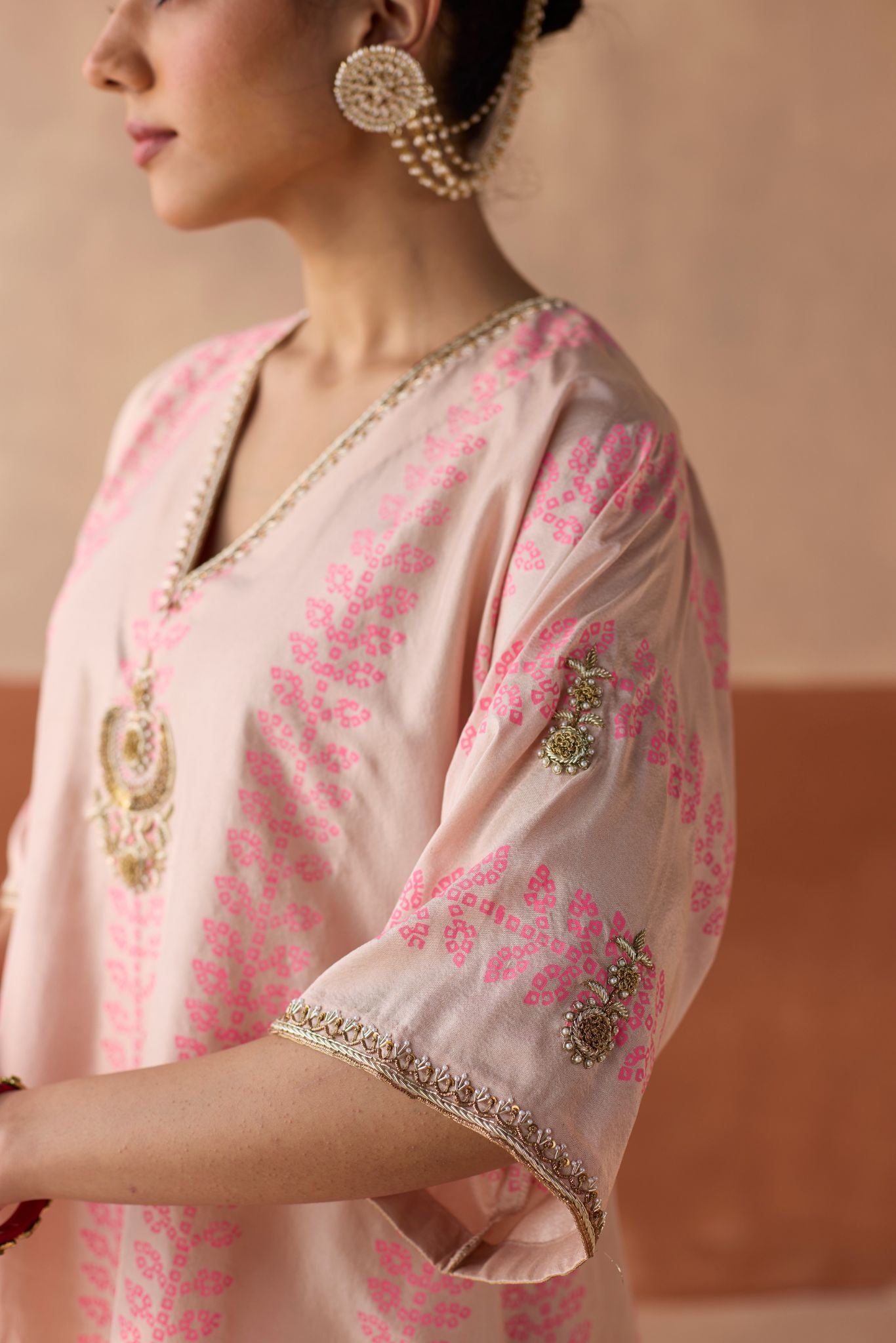 Stripe Chaand Kaftan - Blush Pink