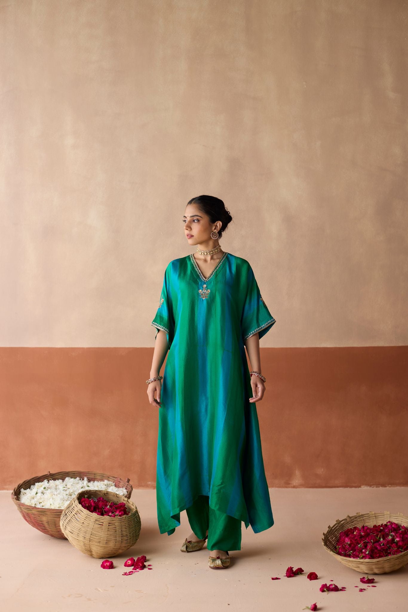 Tie Dye Kaftan - Emerald Green + Blue