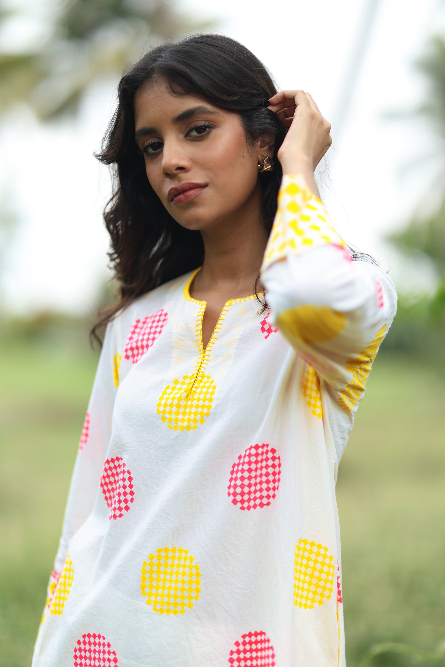 Sunset Orbit Co-ord Set | Ivory + Pink & Yellow