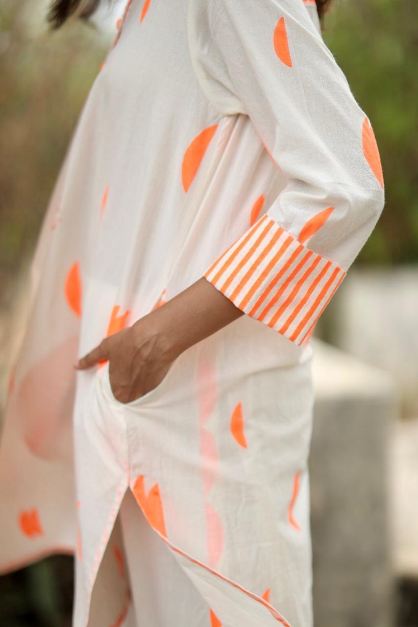 Orange Crescent Co-ord Set - Ivory + Orange