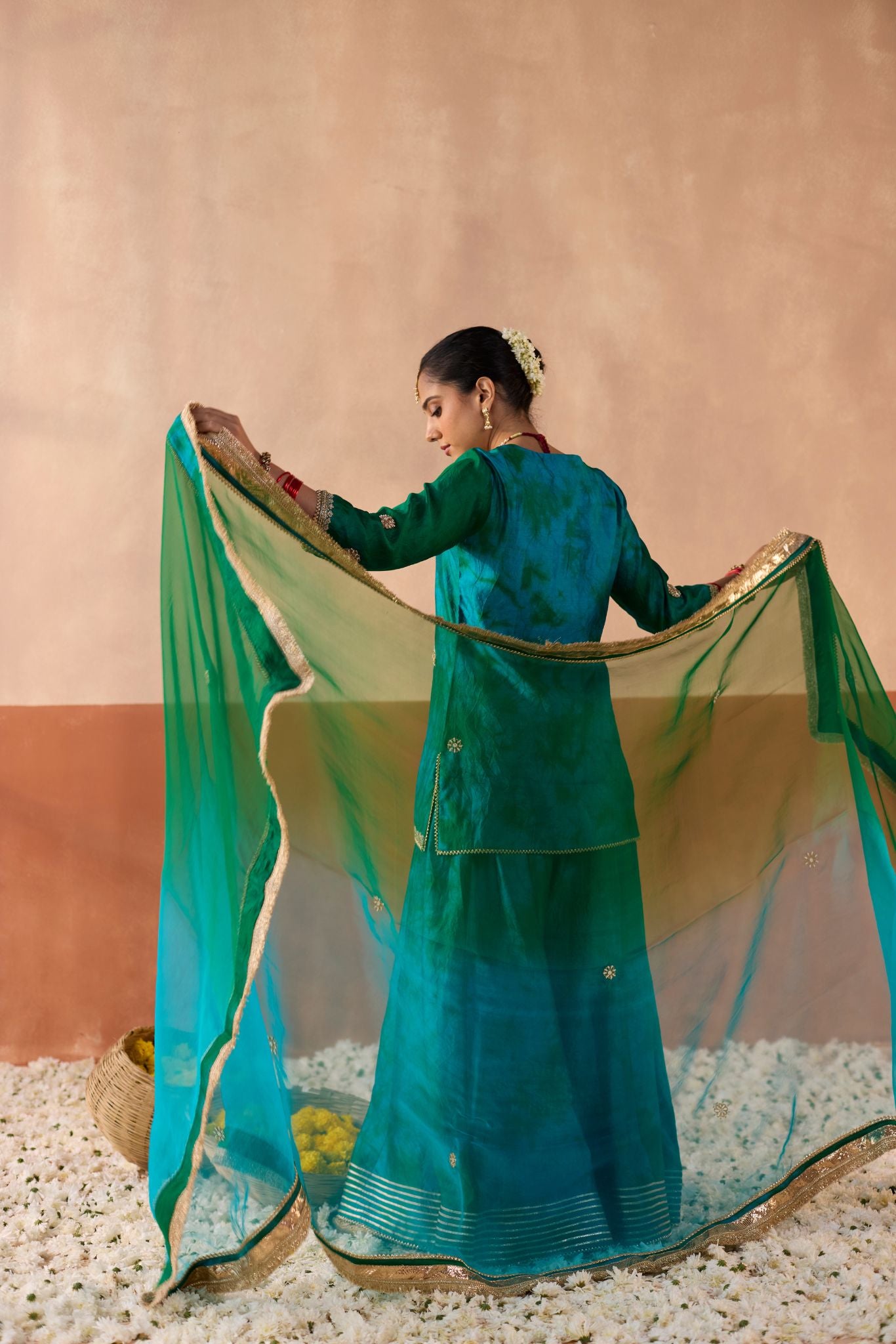 Vaidehi Tie Dye Banaras Silk Kurti - Megh-Panna Swirl