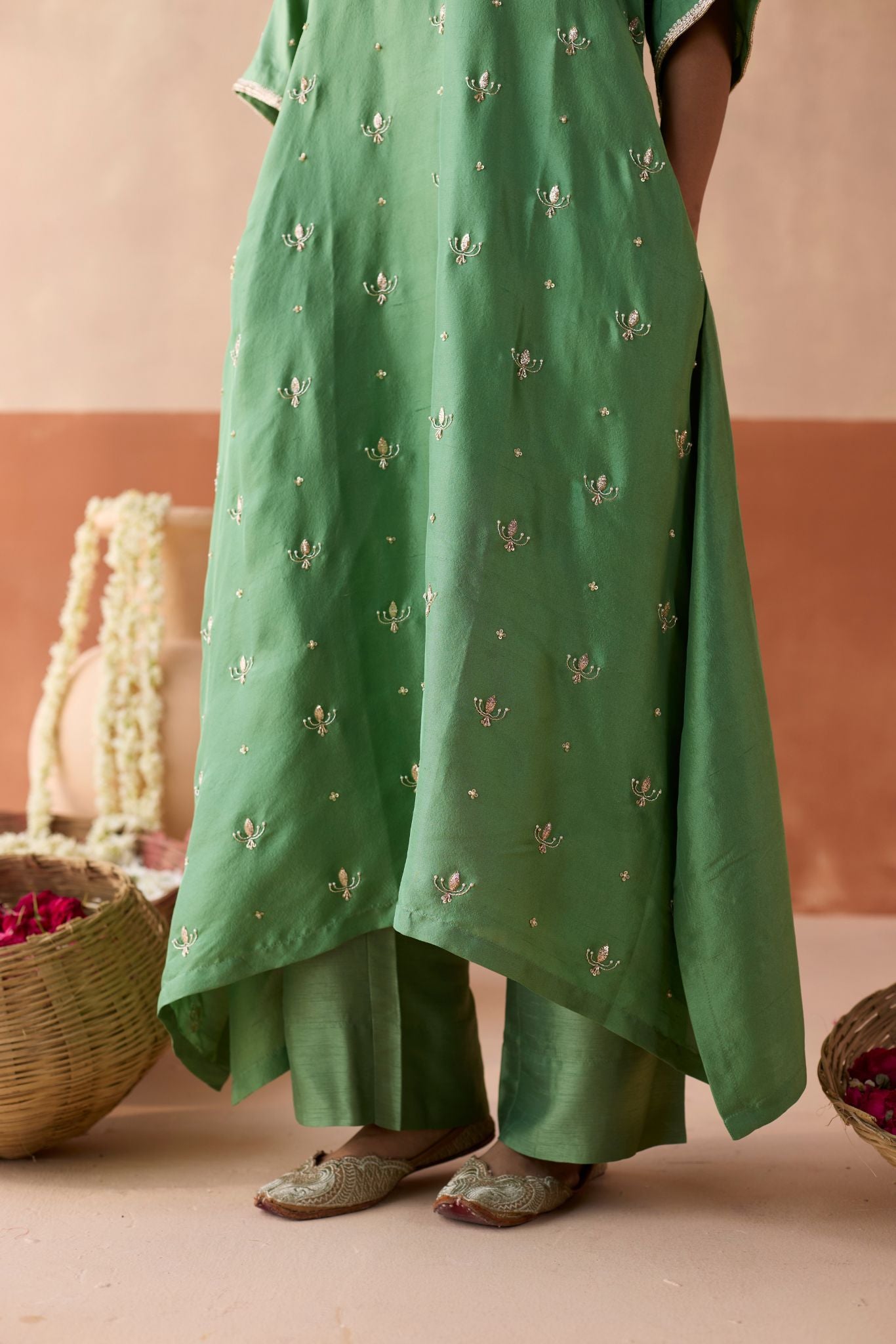 All Over Lotus Butti Kaftan - Sage Green
