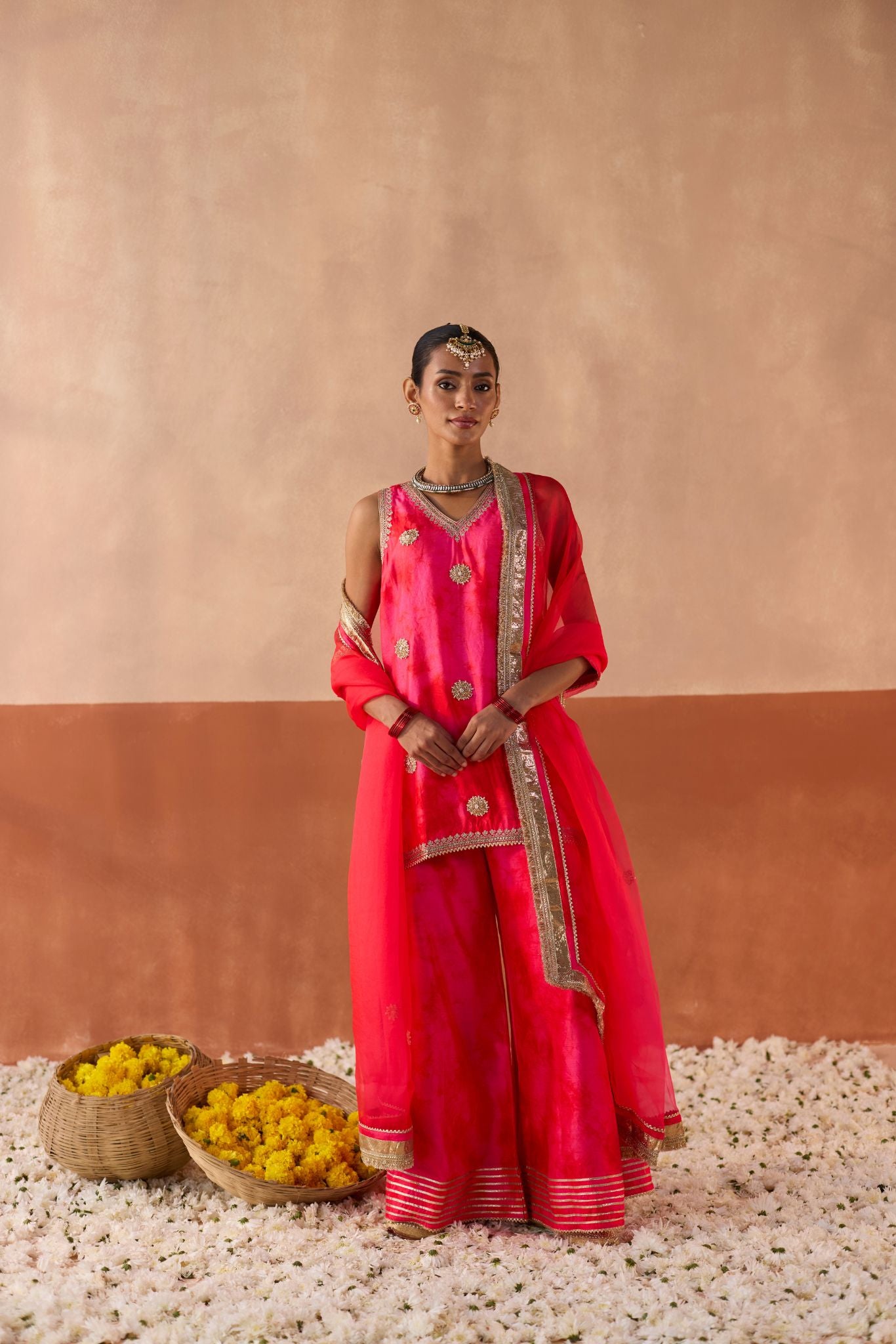 Vaidehi Tie Dye Banarasi Silk Kurti - Gulabi Laal Fusion