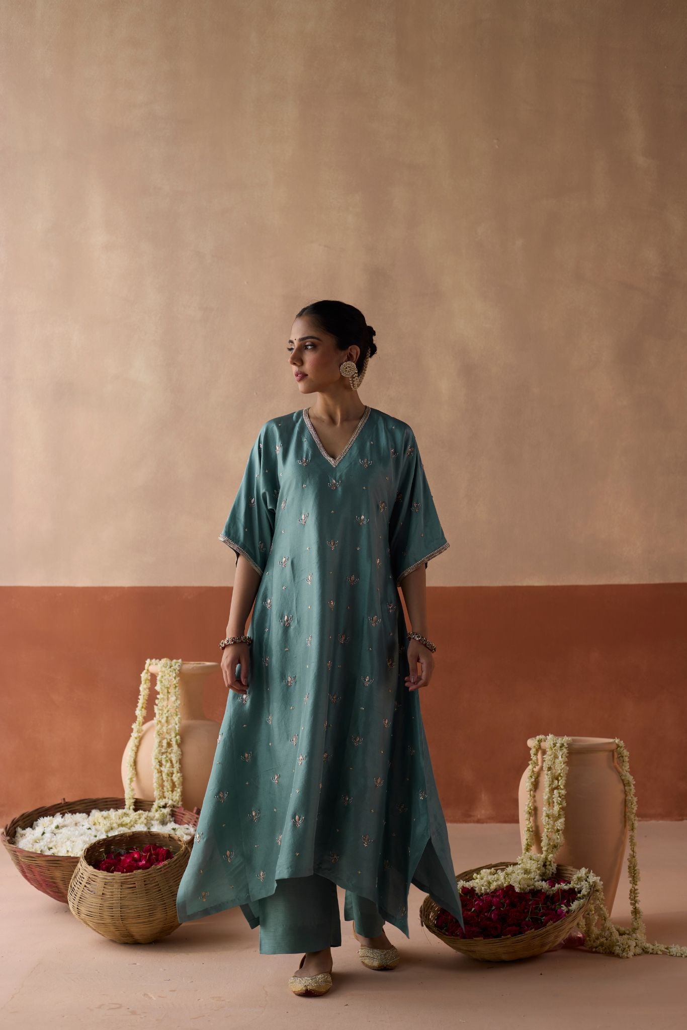 All Over Lotus Butti Kaftan - Powder Blue