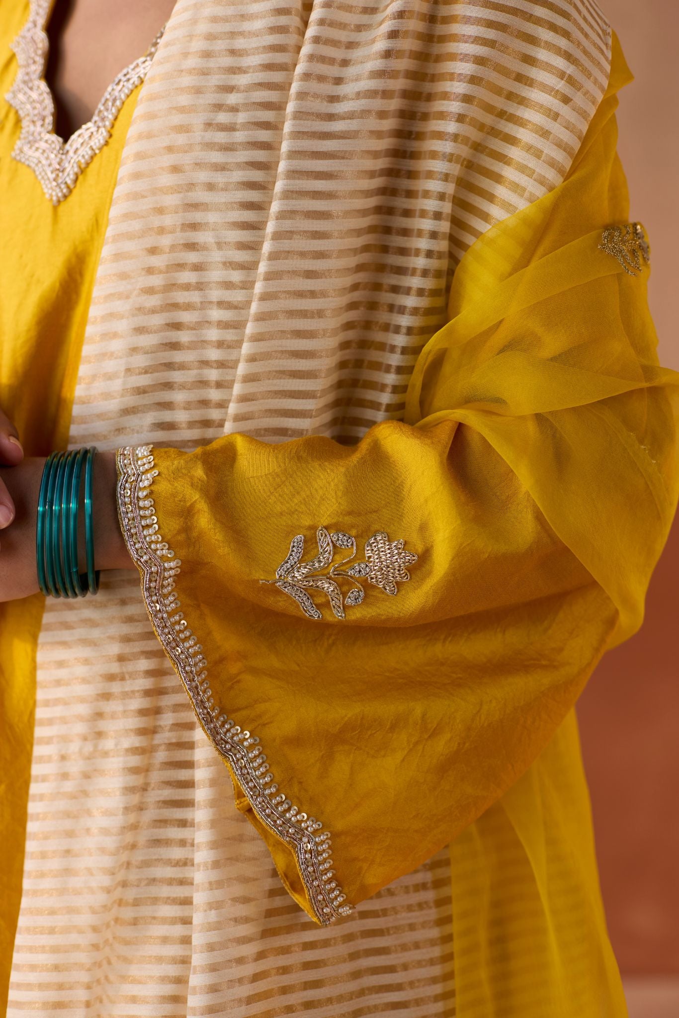 Phoolwari Banaras Silk Kurta - Haldi